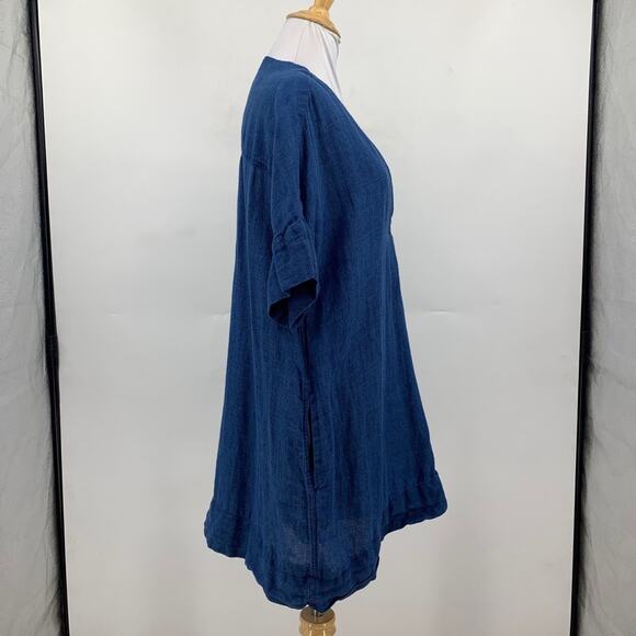 Faherty Dress Womens Small Blue Sanibel Basketweave V Neck Short Sleeve Linen - Picture 3 of 10